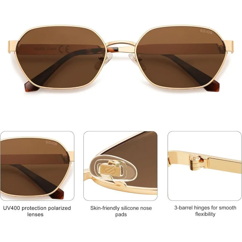 Unisex Metal Hexagon Sunglasses UV400 Polarized Retro Shades for Women Men